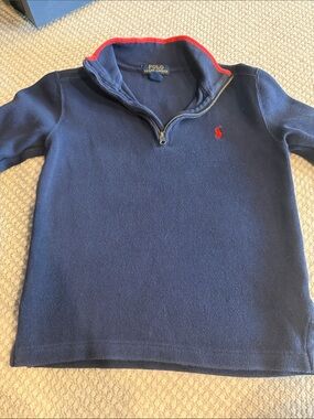Polo by Ralph Lauren Navy Quarter-Zip Sweater with Red Trim